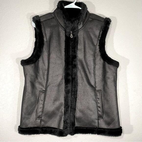 Black Glam Faux Fur Snakeskin Mock Neck Vest by Jaclyn Smith Size Large - Picture 1 of 7